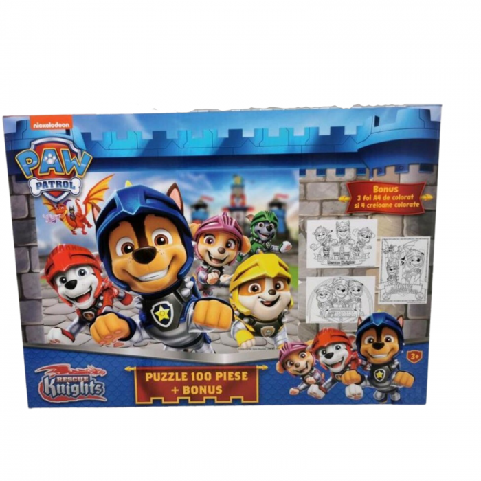 Puzzle Piese Paw Patrol Cadou Creioane Colorate Si Foi A De