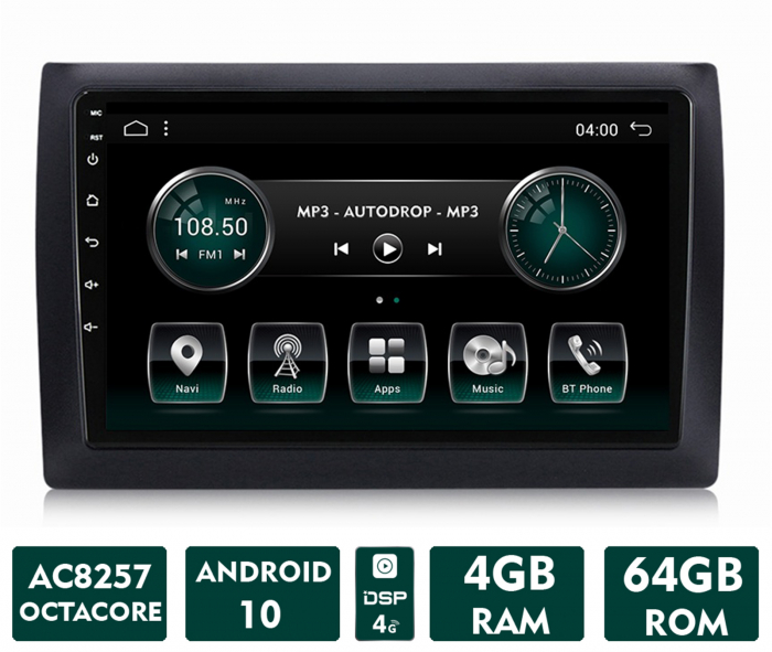 Navigatie Android 12 Fiat Stilo 4 64GB AutoDrop Ro