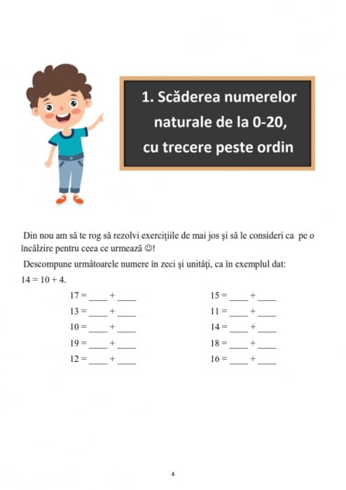 CAIET DE LUCRU ADUNAREA și SCĂDEREA cu trecere peste ordin Clasa 1