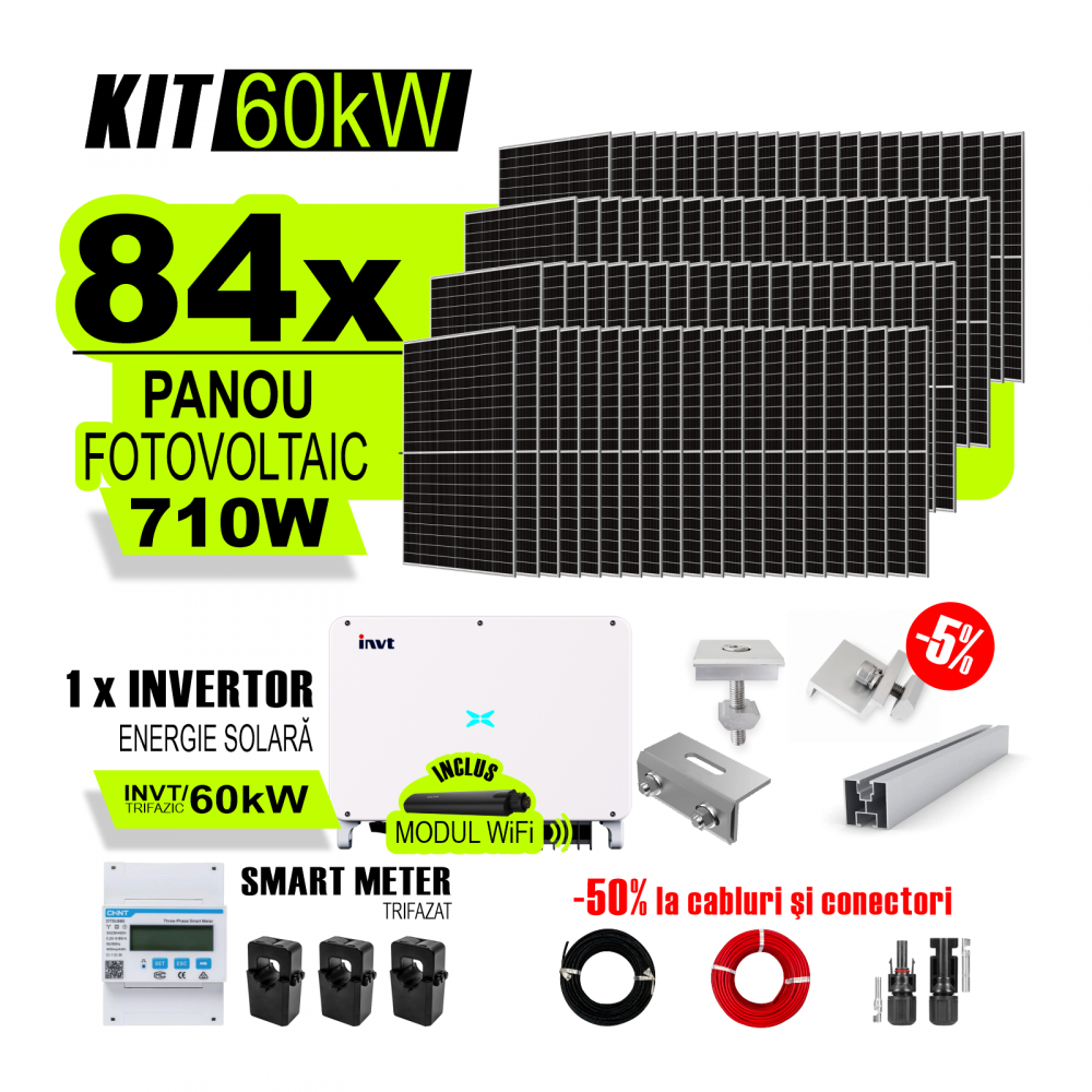 Kit Complet Sistem Fotovoltaic Kw On Grid Trifazic Invertor Invt