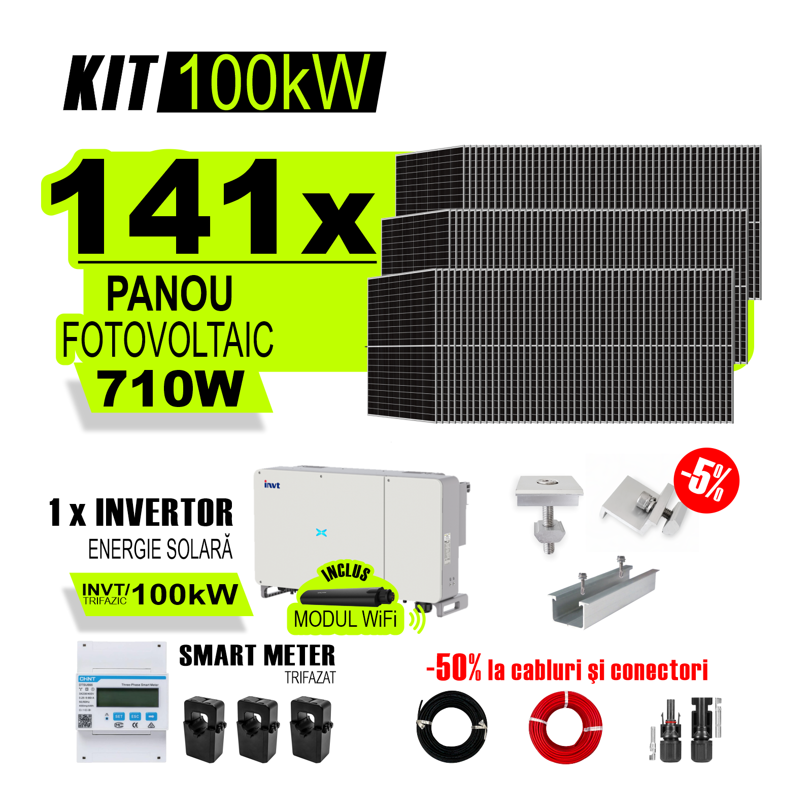 Sistem Fotovoltaic Complet 100 KW Invertor Trifazic Trifazat On Grid