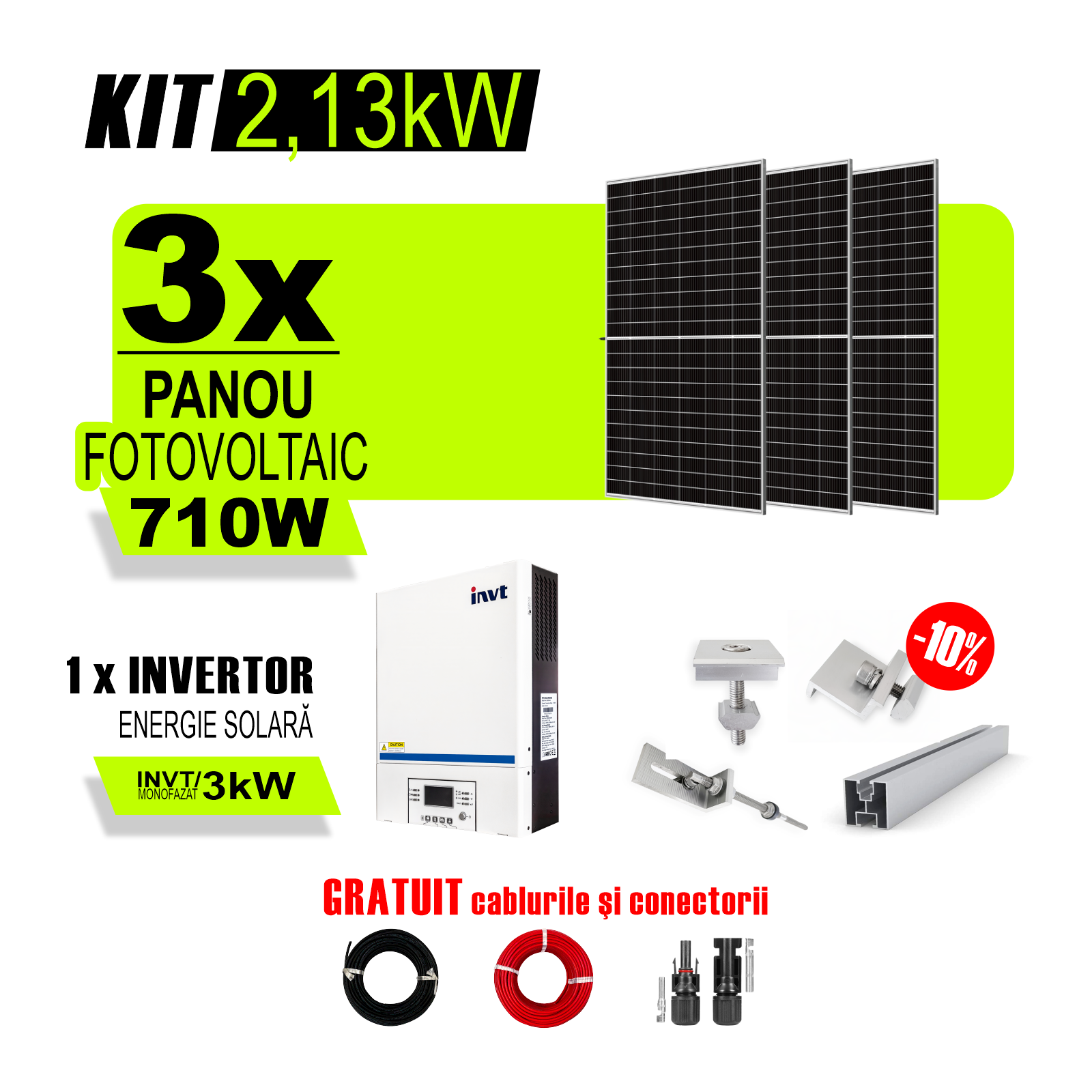 Kit Complet Sistem Fotovoltaic 2 13kW Off Grid Monofazat Tabla Cutata