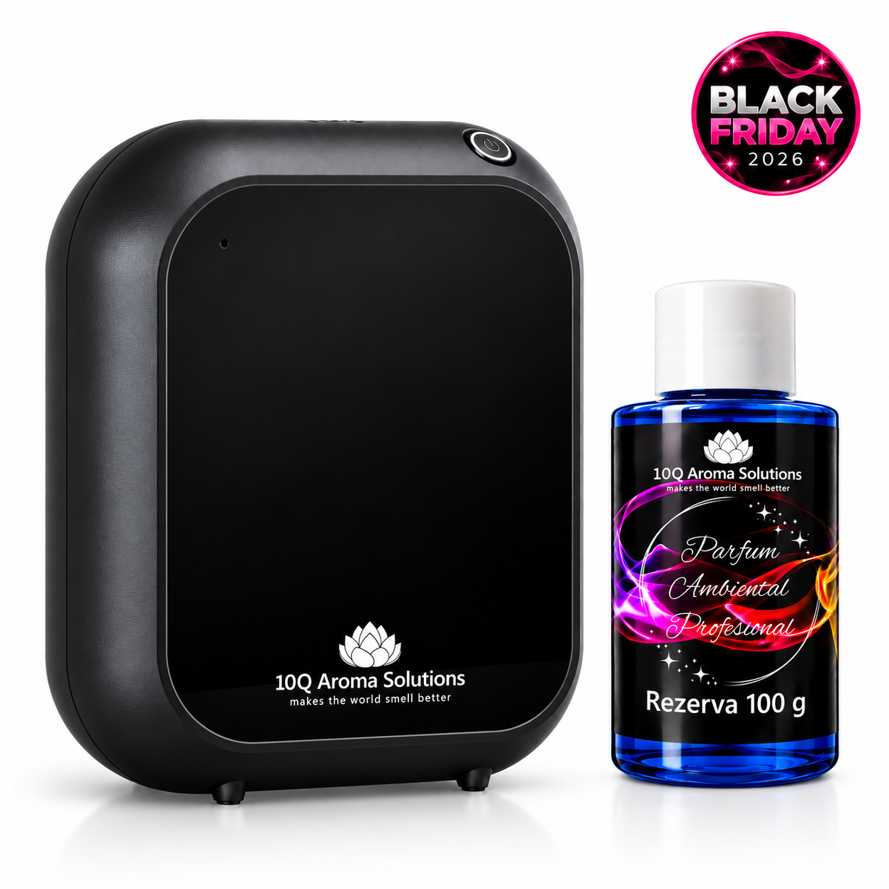 Black Friday 2026 - 10Q Aroma Eco Plus Negru + Rezerva Parfum Ambiental Profesional 100 g