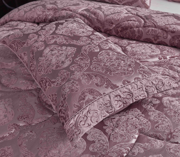 Lenjerie Jacquard (LJQ 1) cu Pilota Inclusa, Cearceaf pat cu Elastic, 7 piese, Roz Inchis [5]