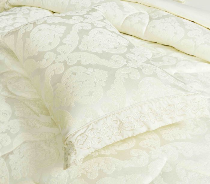 Lenjerie Jacquard (LJQ 2) cu Pilota Inclusa, Cearceaf pat cu Elastic, 7 piese, Crem [4]