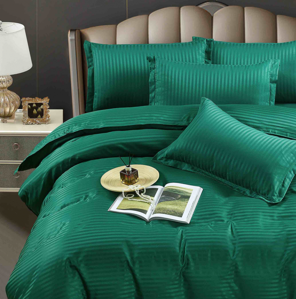 Lenjerie pentru pat dublu (LD 4), Bumbac - DAMASC, 4 piese, verde smarald [3]