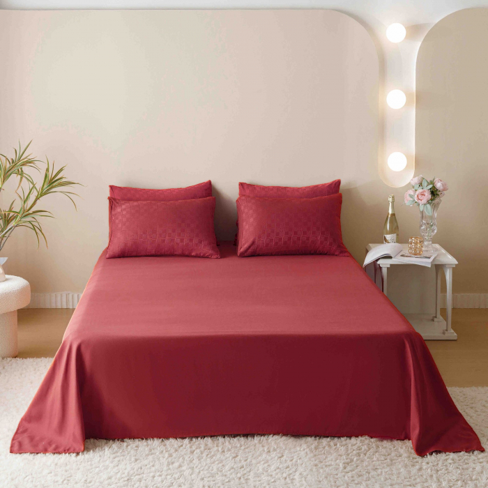 Lenjerie uni Jacquard - Finet (LJF 12), pat dublu, Bumbac, 6 piese, Rosu, 230 x 250 cm [8]