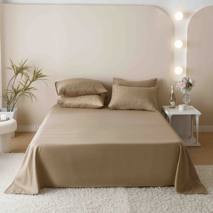 Lenjerie uni Jacquard - Finet (LJF 14), pat dublu, Bumbac, 6 piese, Maro, 230 x 250 cm [9]