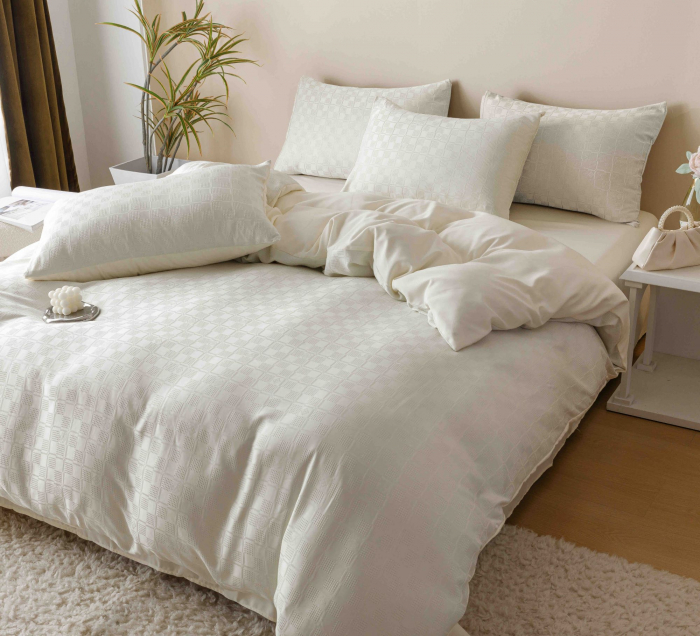 Lenjerie uni Jacquard - Finet (LJF 6), pat dublu, Bumbac, 6 piese, Crem, 230 x 250 cm [2]
