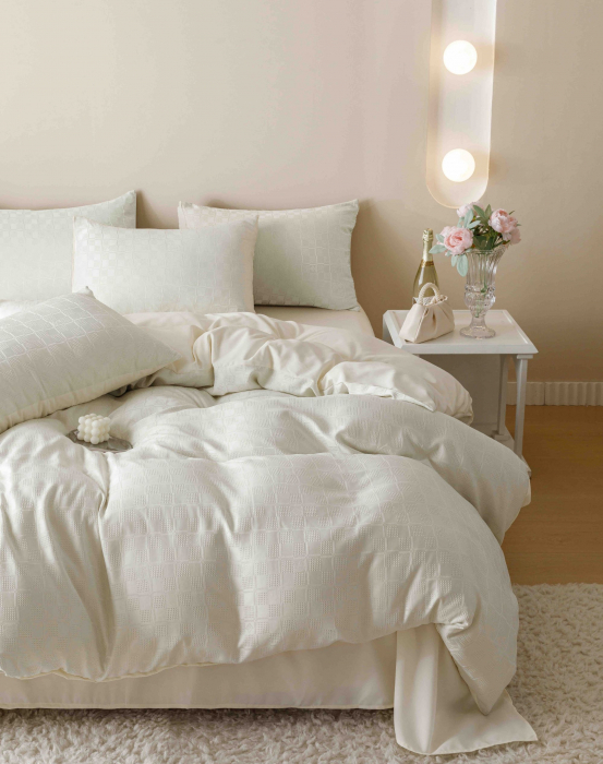Lenjerie uni Jacquard - Finet (LJF 6), pat dublu, Bumbac, 6 piese, Crem, 230 x 250 cm [3]