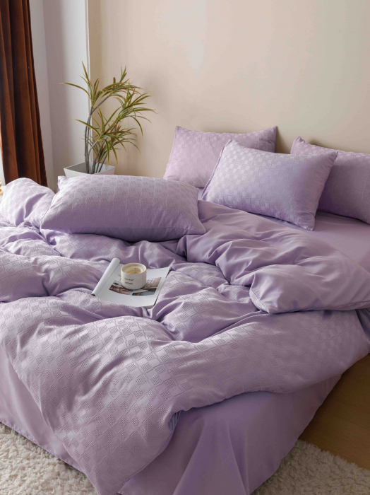 Lenjerie uni Jacquard - Finet (LJF 7), pat dublu, Bumbac, 6 piese, Lila, 230 x 250 cm [6]