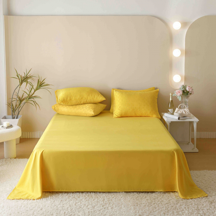 Lenjerie uni Jacquard - Finet (LJF 8), pat dublu, Bumbac, 6 piese, Galben, 230 x 250 cm [7]