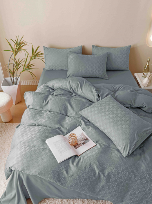 Lenjerie uni Jacquard - Finet (LJF 10), pat dublu, Bumbac, 6 piese, Gri inchis, 230 x 250 cm [2]