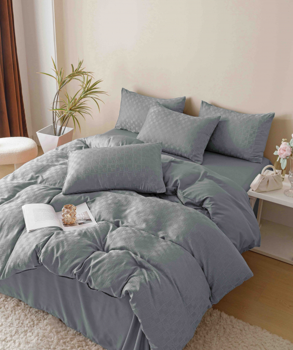Lenjerie uni Jacquard - Finet (LJF 10), pat dublu, Bumbac, 6 piese, Gri inchis, 230 x 250 cm [4]