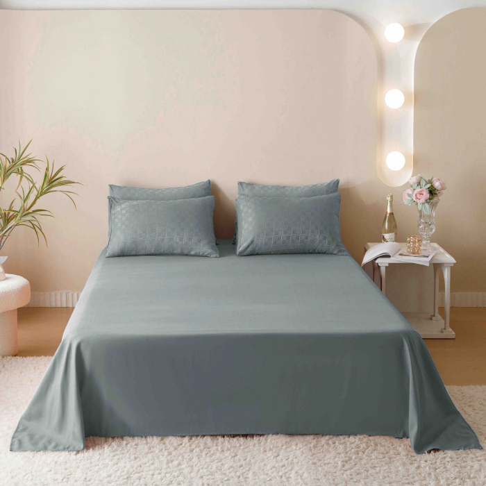 Lenjerie uni Jacquard - Finet (LJF 10), pat dublu, Bumbac, 6 piese, Gri inchis, 230 x 250 cm [7]