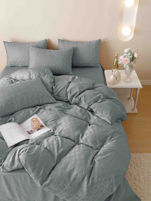 Lenjerie uni Jacquard - Finet (LJF 10), pat dublu, Bumbac, 6 piese, Gri inchis, 230 x 250 cm [5]