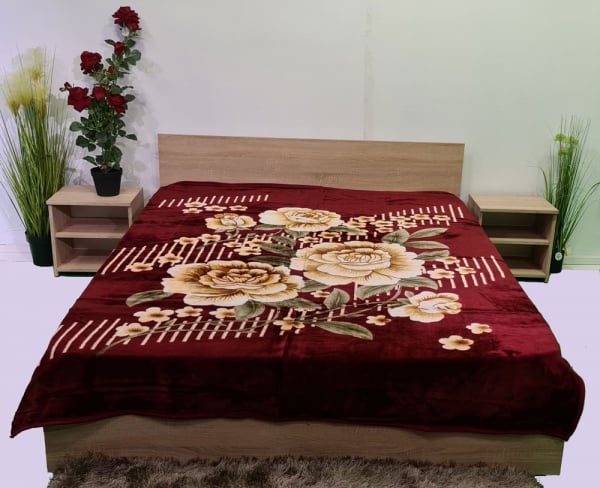 Patura pufoasa, Groasa, Visiniu, Flori, 180 x 230 cm, pentru paturi de 2 persoane, Good Life (PGP 2) [1]