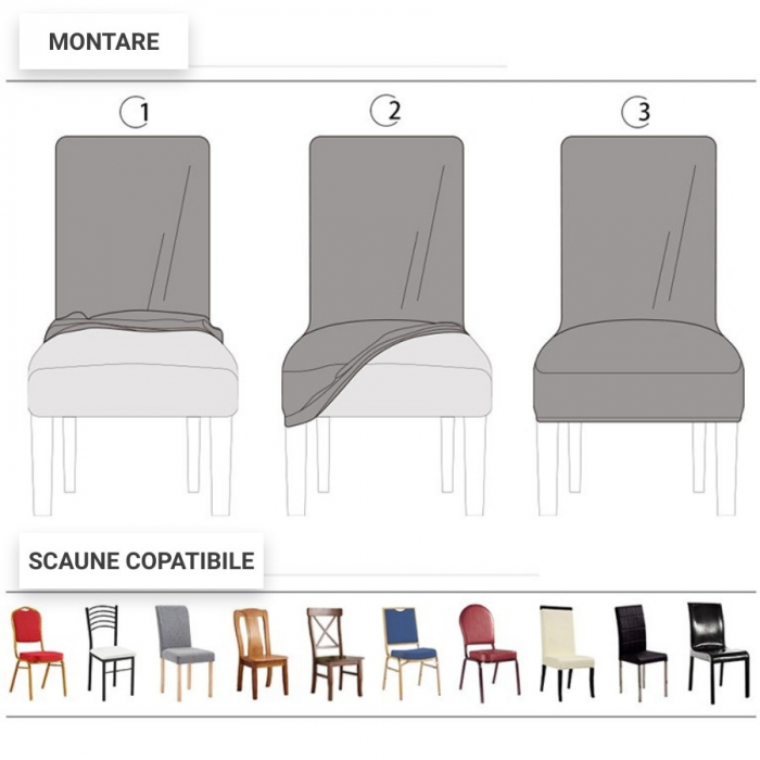 Set 6 Huse elastice pentru Scaune (HSU 21), Gri [3]