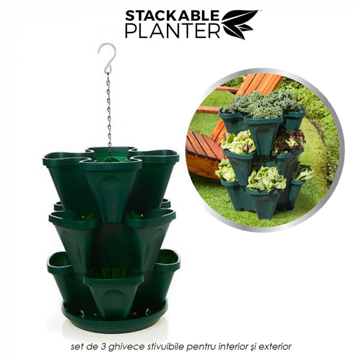 Stackable Planter - set de 3 ghivece stivuibile pentru interior si exterior [2]