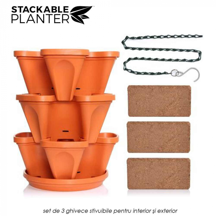 Stackable Planter - set de 3 ghivece stivuibile pentru interior si exterior [4]