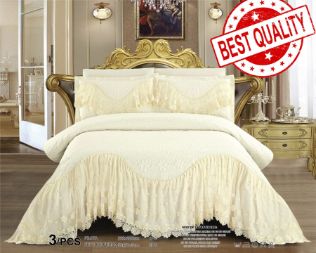 Cuvertura de pat, Lux - 3 piese - Cuvertura Lux (CVL 1), matlasata cu volane, bumbac finet, Crem