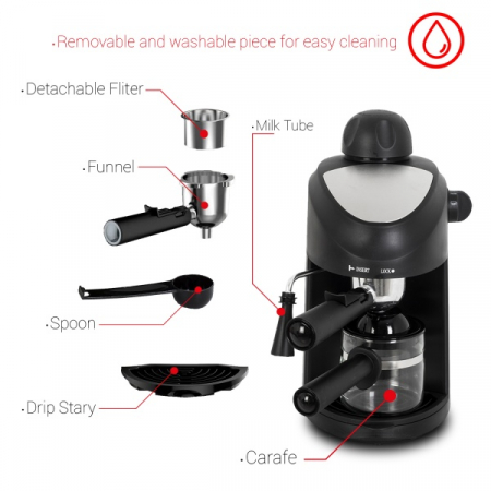 Espressor manual (E 359), Negru Dispozitiv spumare, Sistem cappuccino, Putere 800W, [8]