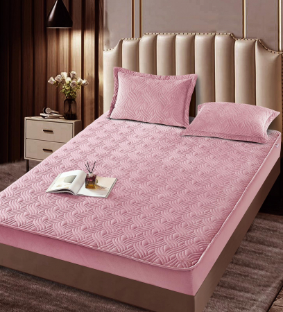 Huse de pat din Catifea - Husa Catifea Topper cu Elastic (HCT 4) + 2 Fete de perna - Roz