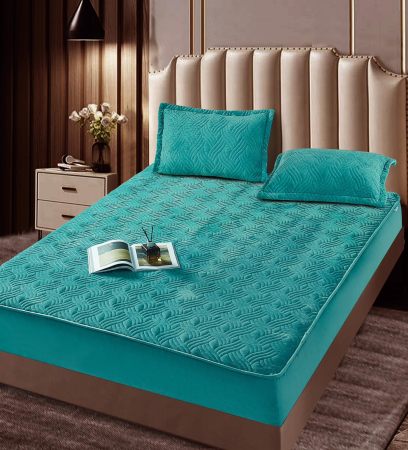 Huse pat - Husa Catifea Topper cu Elastic (HCT 5) + 2 Fete de perna - Turcuaz