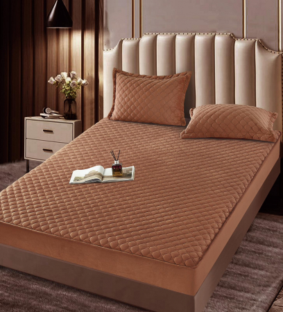 Huse de pat din Catifea - Husa Catifea Topper cu Elastic (HCT 5) + 2 Fete de perna - Turcuaz