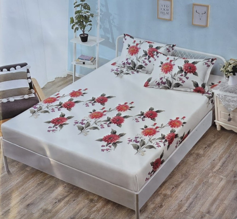 Dormitor - Husa saltea cu elastic din Finet, pat dublu (HPF 326) cu doua fete de perna