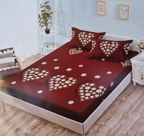Dormitor - Husa saltea cu elastic din Finet, pat dublu (HPF 331) cu doua fete de perna