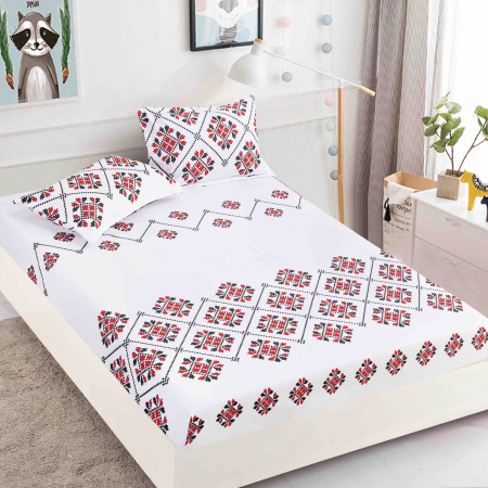 Dormitor - Husa saltea pat dublu cu elastic din Finet (HPF 93) cu doua fete de perna