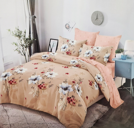 Lenjerii de pat FINET - Lenjerie cu elastic, pat dublu, Bumbac (Finet 527) 6 piese, Pucioasa
