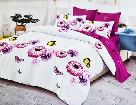 Dormitor - Lenjerie de pat dublu, FINET 6 piese (Finet 930) Roz cu alb, 240 x 250 cm, Primavara