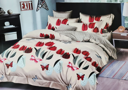Dormitor - Lenjerie de pat dublu, FINET 6 piese (Finet 936) Galben cu flori, 245 x 250 cm, Luxury Pucioasa