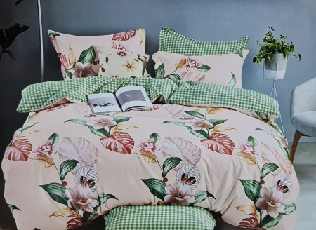 Dormitor - Lenjerie de pat dublu, FINET 6 piese (Finet 942) Galben cu flori, 245 x 250 cm, Luxury Pucioasa