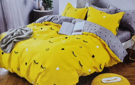 Dormitor - Lenjerie de pat dublu, FINET 6 piese (Finet 943) Galben cu flori, 245 x 250 cm, Luxury Pucioasa