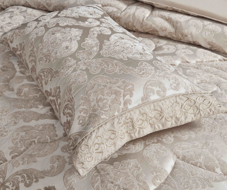 Lenjerie Jacquard (LJQ 4) cu Pilota Inclusa, Cearceaf pat cu Elastic, 7 piese, Bej [3]