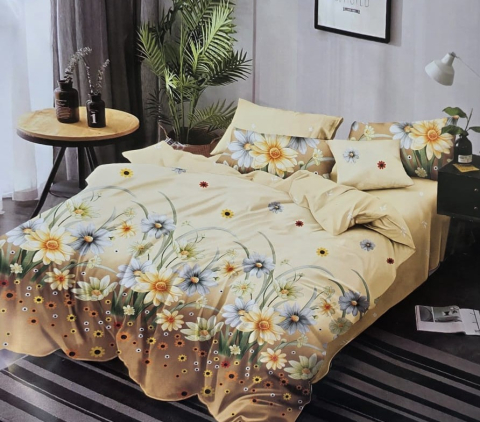 Dormitor - Lenjerie pat dublu, Bumbac (Finet 556) 6 piese, galben cu floarea soarelui