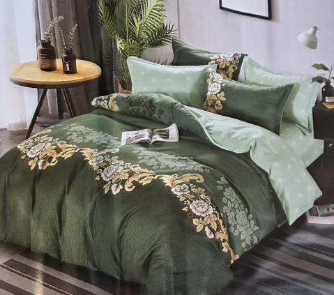 Dormitor - Lenjerie pat dublu, Bumbac (Finet 568) 6 piese, verde model baroc