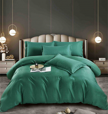 Lenjerie de pat Damasc - Horeca - Lenjerie pentru pat dublu (LD 4), Bumbac - DAMASC, 4 piese, verde smarald