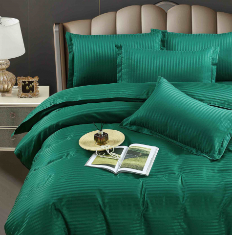 Lenjerie pentru pat dublu (LD 4), Bumbac - DAMASC, 4 piese, verde smarald [2]