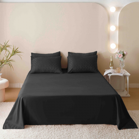 Lenjerie uni Jacquard - Finet (LJF 1), pat dublu, Bumbac, 6 piese, Negru, 230 x 250 cm [3]