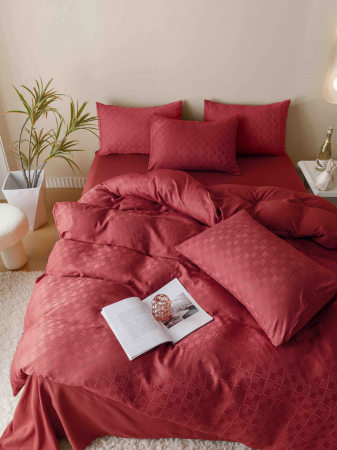 Lenjerie uni Jacquard - Finet (LJF 12), pat dublu, Bumbac, 6 piese, Rosu, 230 x 250 cm [2]