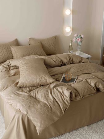 Lenjerie uni Jacquard - Finet (LJF 14), pat dublu, Bumbac, 6 piese, Maro, 230 x 250 cm [5]