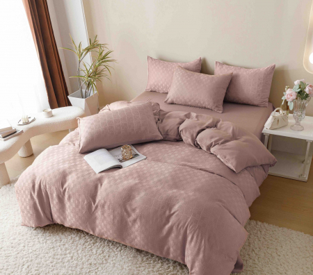 Lenjerie uni Jacquard - Finet (LJF 5), pat dublu, Bumbac, 6 piese, Roz, 230 x 250 cm [7]