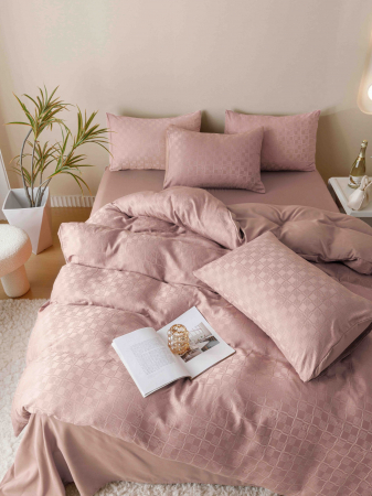 Lenjerie uni Jacquard - Finet (LJF 5), pat dublu, Bumbac, 6 piese, Roz, 230 x 250 cm [3]