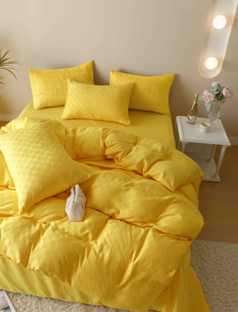 Lenjerie uni Jacquard - Finet (LJF 8), pat dublu, Bumbac, 6 piese, Galben, 230 x 250 cm [2]