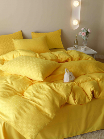 Lenjerie uni Jacquard - Finet (LJF 8), pat dublu, Bumbac, 6 piese, Galben, 230 x 250 cm [3]