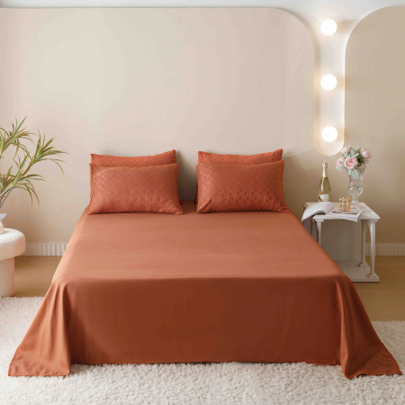 Lenjerie uni Jacquard - Finet (LJF 9), pat dublu, Bumbac, 6 piese, Caramiziu, 230 x 250 cm [6]